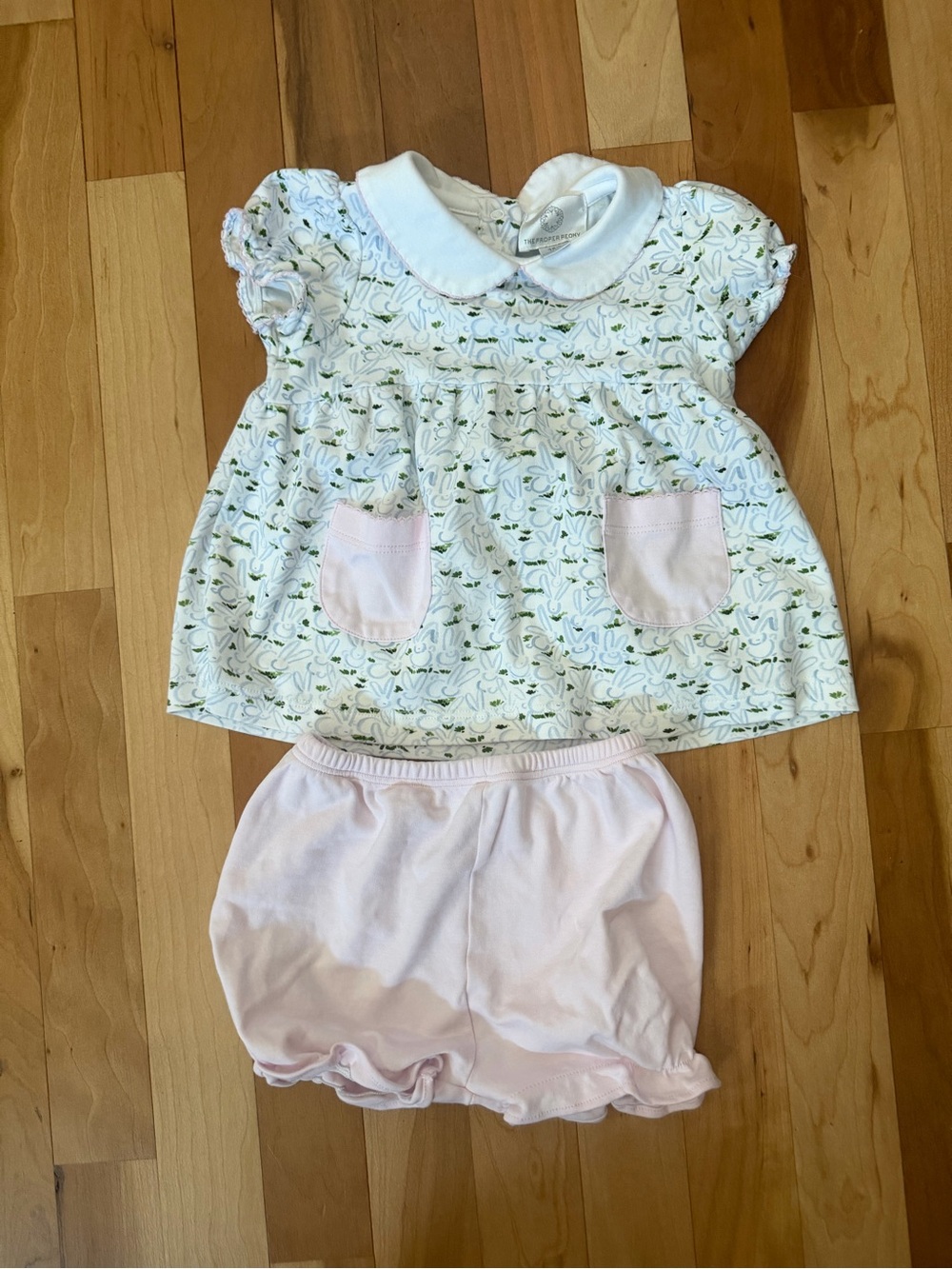 Girls White Floral Peter Pan Collar Top with Light Pink Bloomers